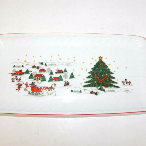 Vintage 80s Kopin Christmas Pleasure Village Large Rectangular Serving Tray - Picture 3 of 9